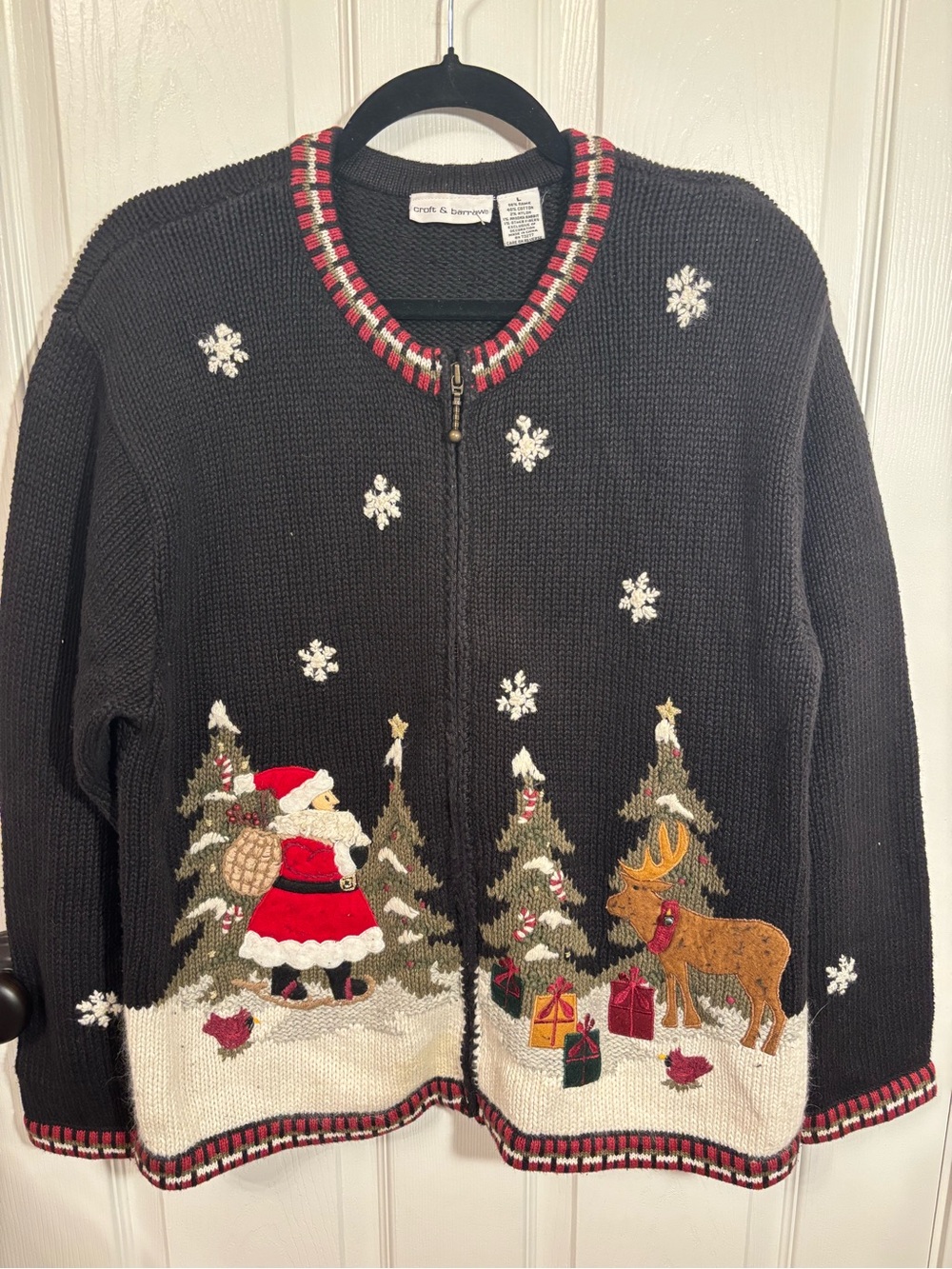 Croft & Barrow Ugly Christmas Cardigan with Santa and Reindeer-zipper